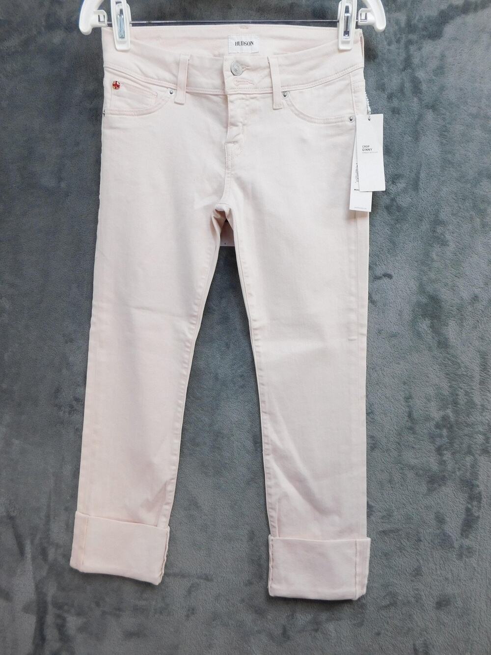 Hudson Jeans Womens 25 Pink Crop Ginny Slim Cuffed 25 Inseam Mid Rise Button